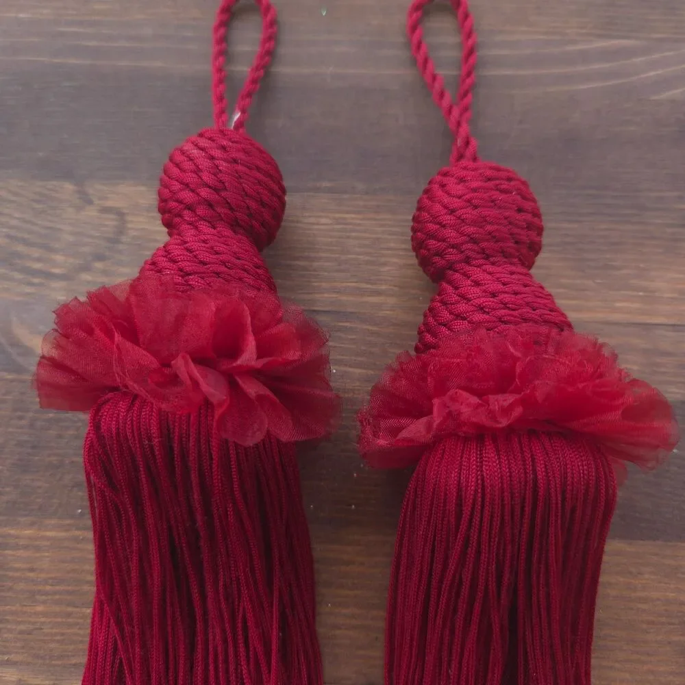 Set of 2 Burgundy Red Decorative Tassel Curtain Tiebacks Christmas Decor 8